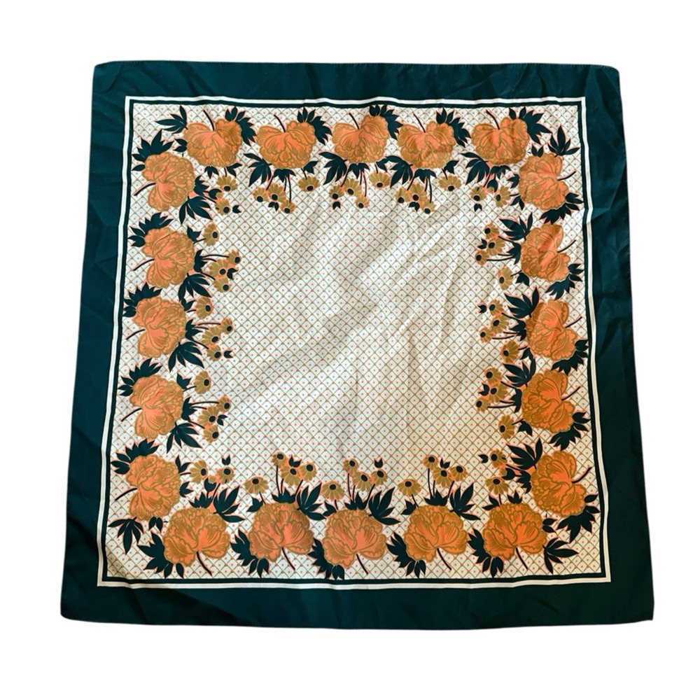 Vintage 70s Floral Scarf Orange Peony Mod Boho Chic Square 26" Retro‎ Glam